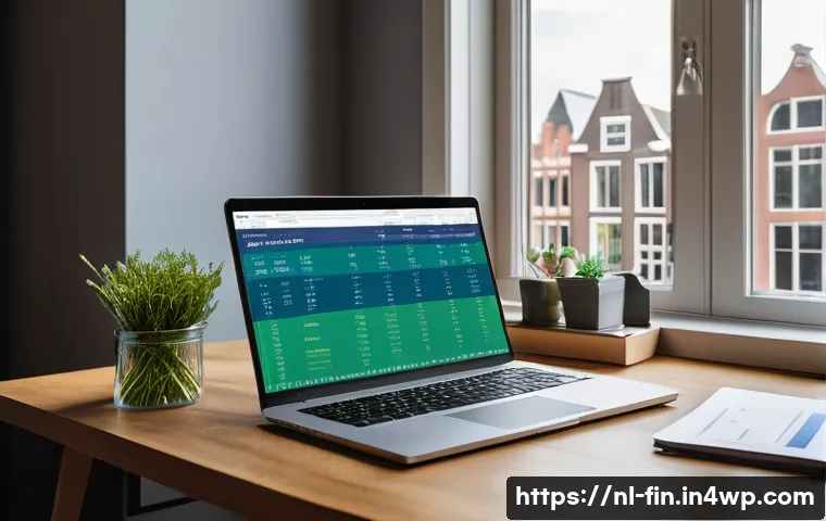 금융 단순화를 위한 간단한 스프레드시트 템플릿 - A cozy home office scene featuring a modern laptop displaying a neatly organized financial spreadshe...