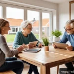 Home 23 가족 재무 협의회 구성과 운영 방법 - A cozy family living room scene in the Netherlands, featuring a multi-generational family of diverse...